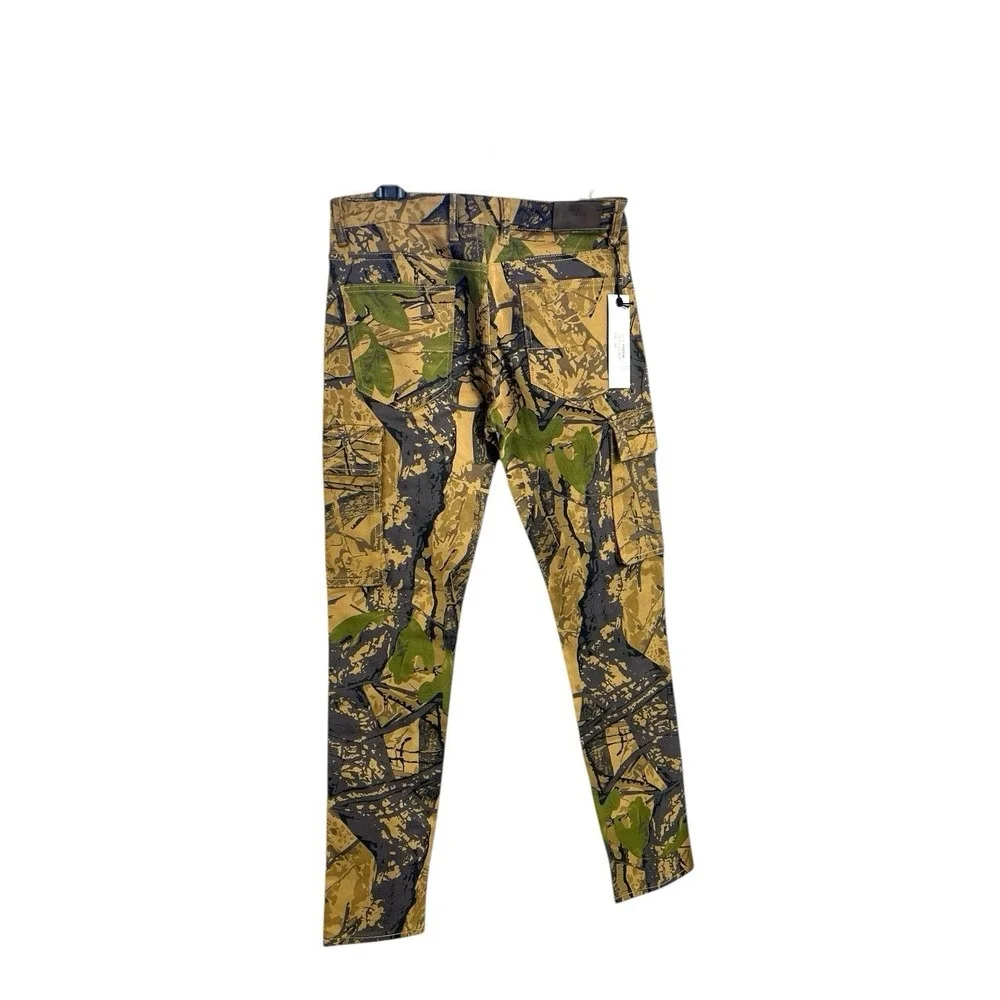 KDNK Mens Forest Camo Brown‎ Pants 32/31.5 Skinny Ripped Patches Outdoor Jeans
